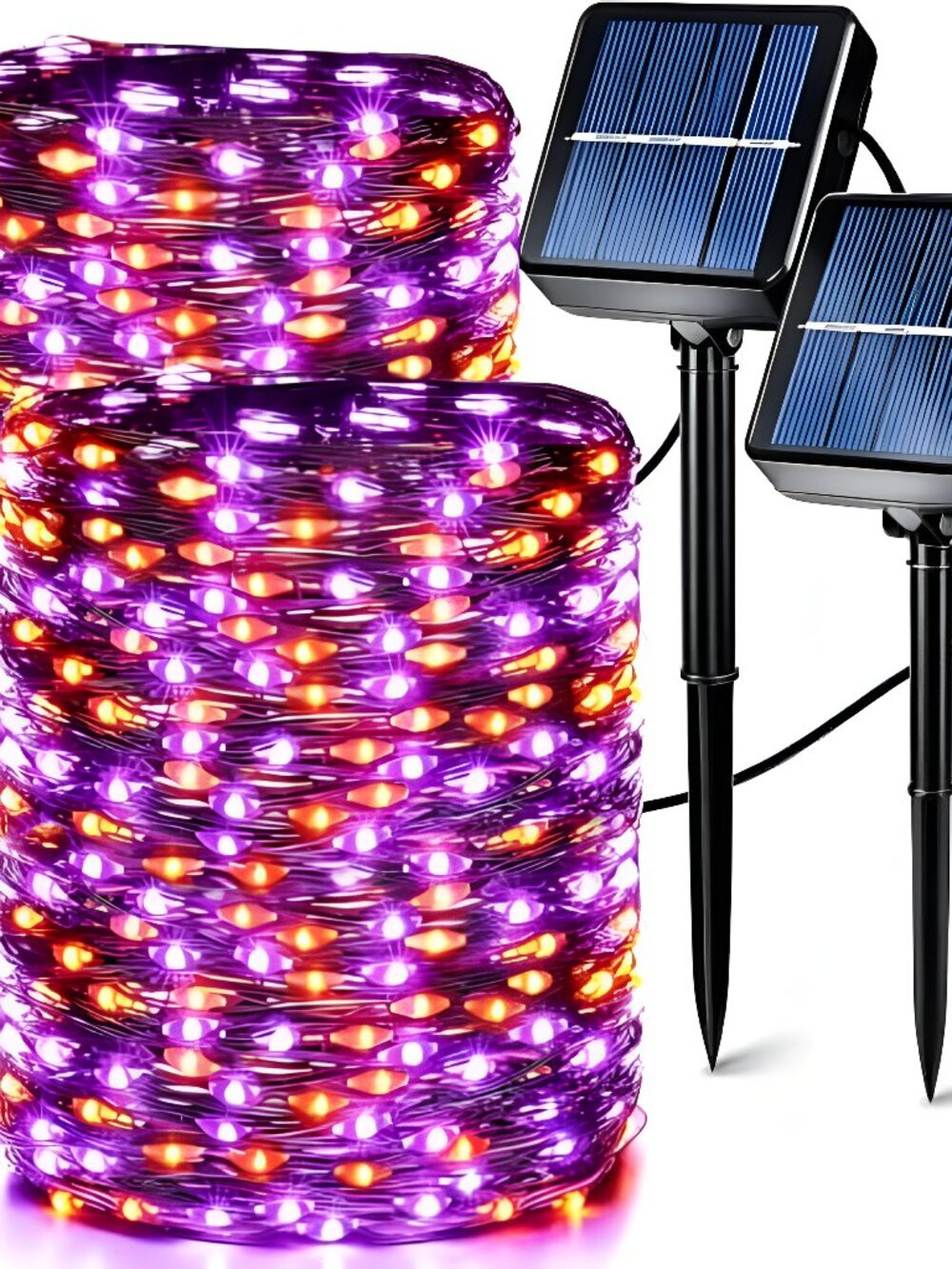 Solar Halloween Lights Outdoor, 2 Pack Total 240 LED Orange Purple